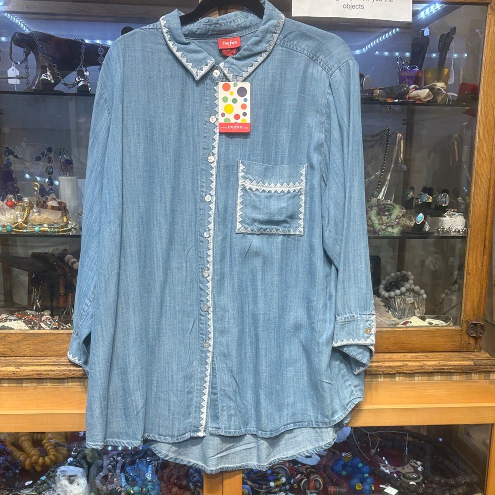 Denim Shirt  with white embroidery NWTs - Picture 2 of 9